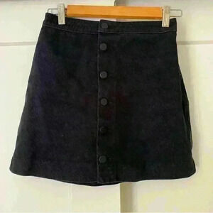 American Apparel Jeans Black Denim Mini Skirt A Line Buttons | Size XS